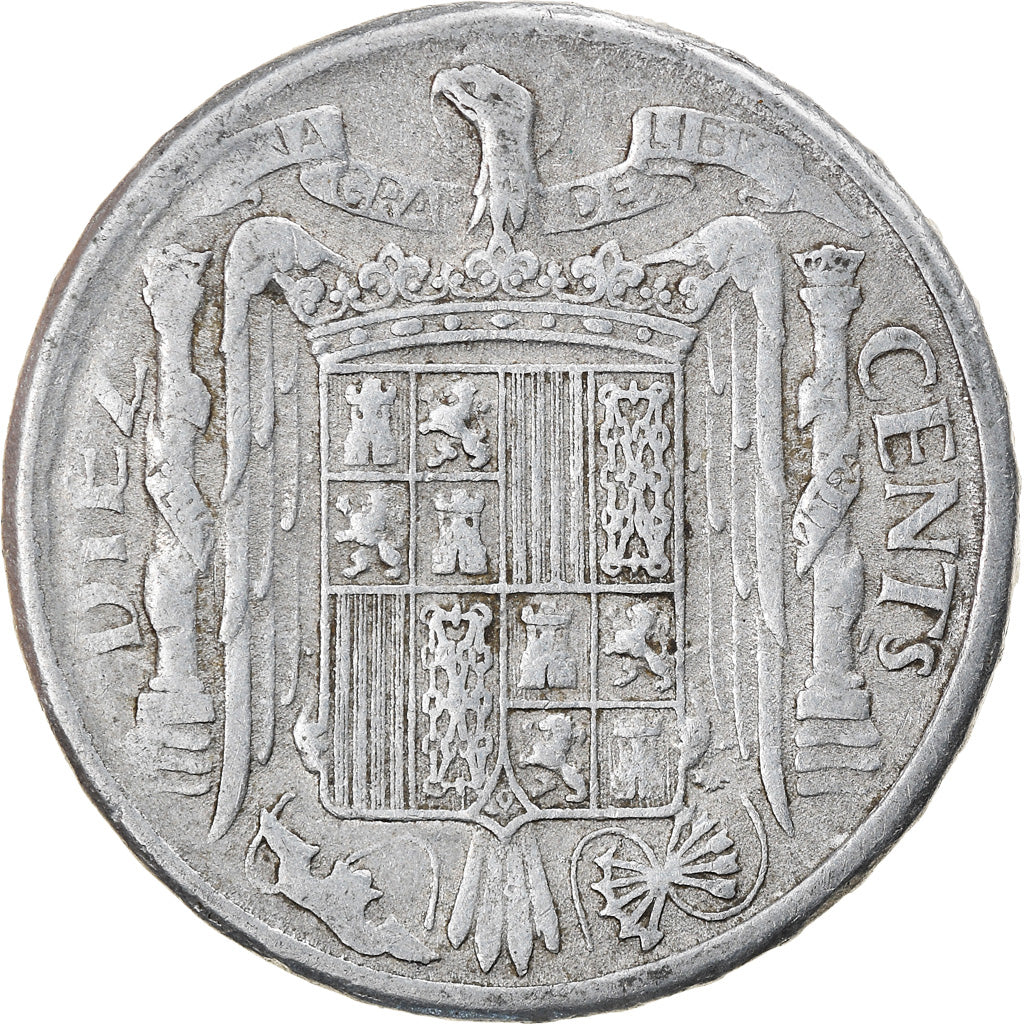 Moneda, España, 10 Centimos, 1940, BC+, Aluminio, KM:766