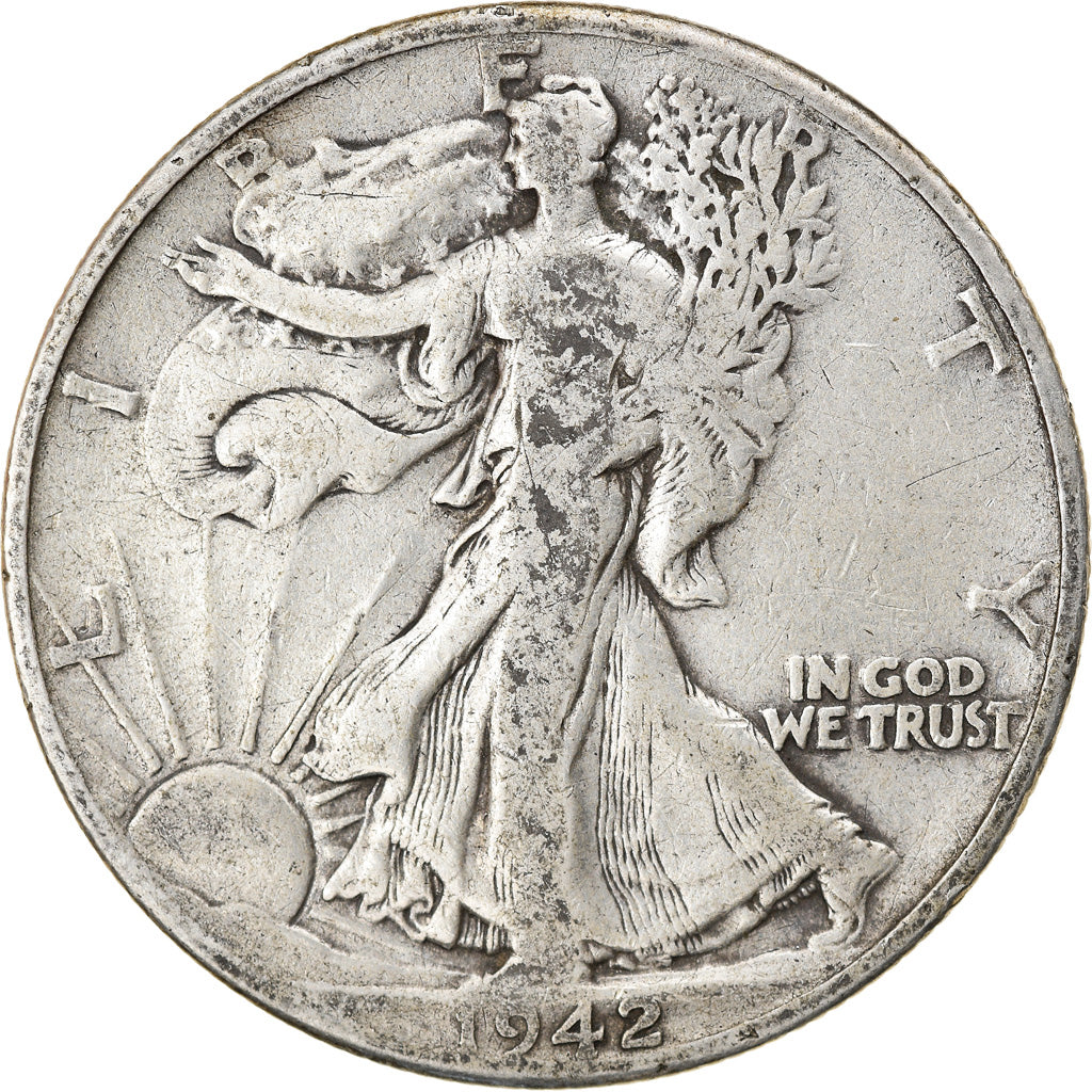 Coin, United States, Walking Liberty Half Dollar, Half Dollar, 1942, U.S. Mint