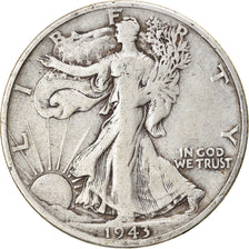 Coin, United States, Walking Liberty Half Dollar, Half Dollar, 1943, U.S. Mint