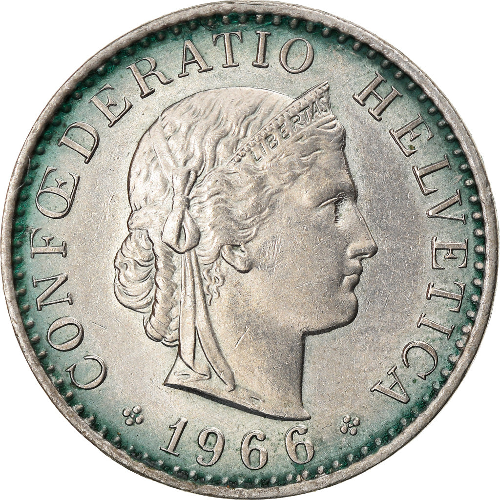 Moeda, Suíça, 20 Rappen, 1966, Bern, AU(50-53), Cobre-níquel, KM:29a