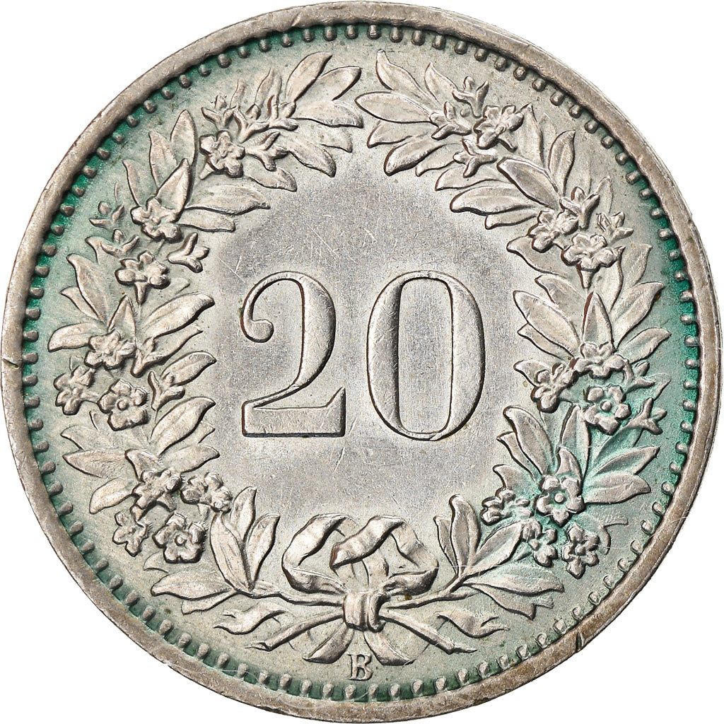 Moeda, Suíça, 20 Rappen, 1966, Bern, AU(50-53), Cobre-níquel, KM:29a