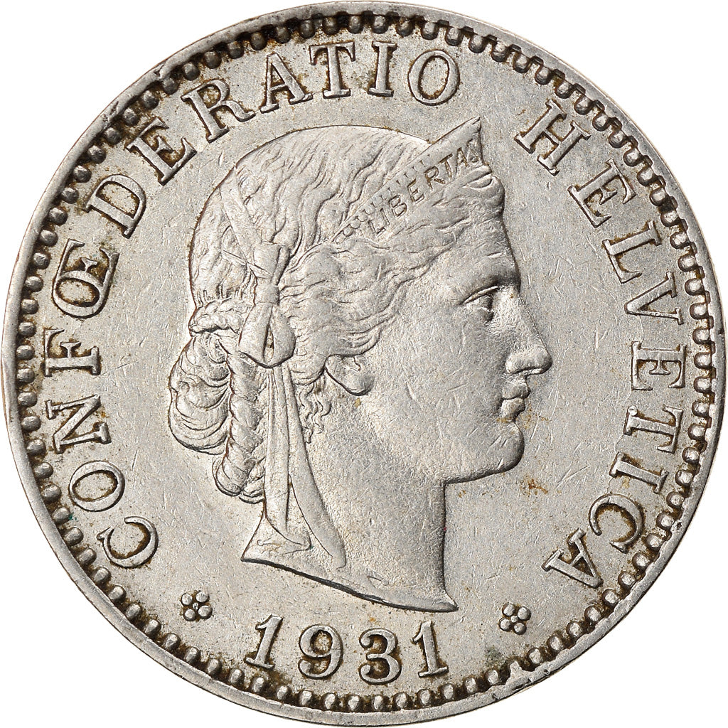 Coin, Switzerland, 20 Rappen, 1931, Bern, EF(40-45), Nickel, KM:29