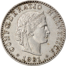 Coin, Switzerland, 20 Rappen, 1931, Bern, EF(40-45), Nickel, KM:29