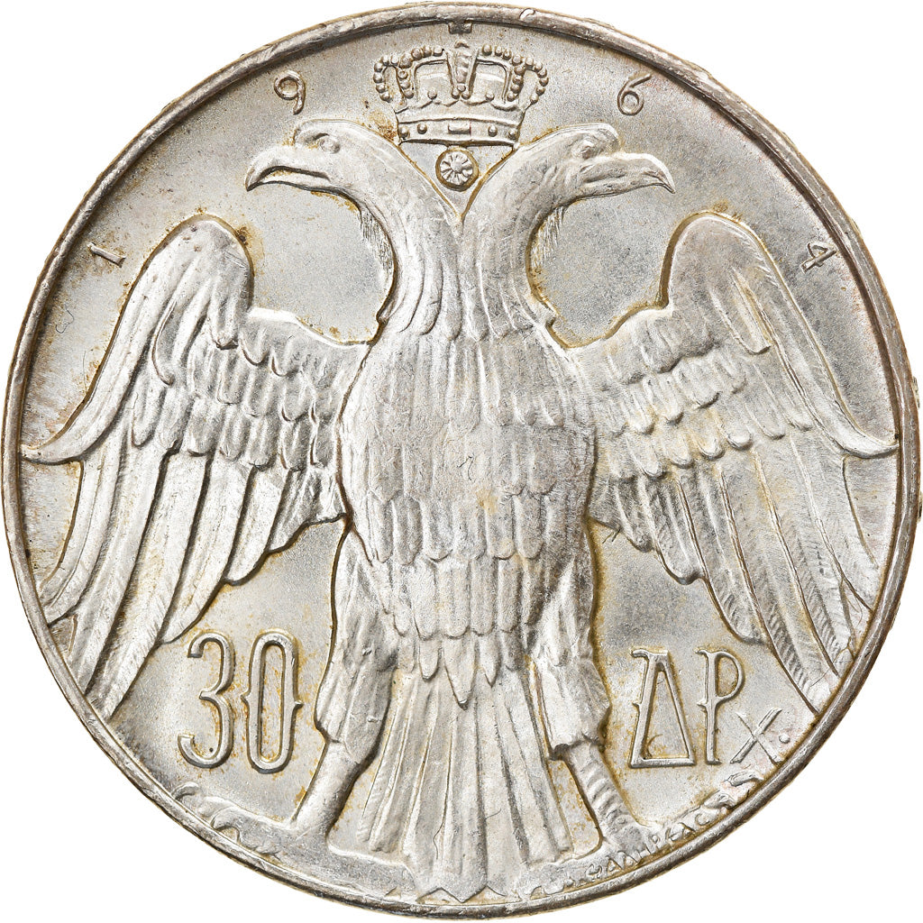 Coin, Greece, Constantine II, 30 Drachmai, 1964, Kongsberg, MS(63), Silver