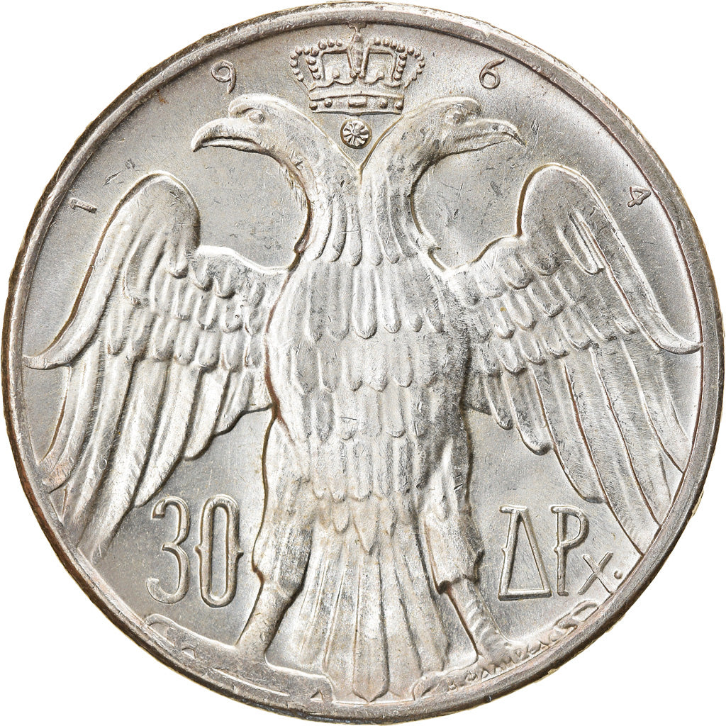 Coin, Greece, Constantine II, 30 Drachmai, 1964, Kongsberg, AU(55-58), Silver