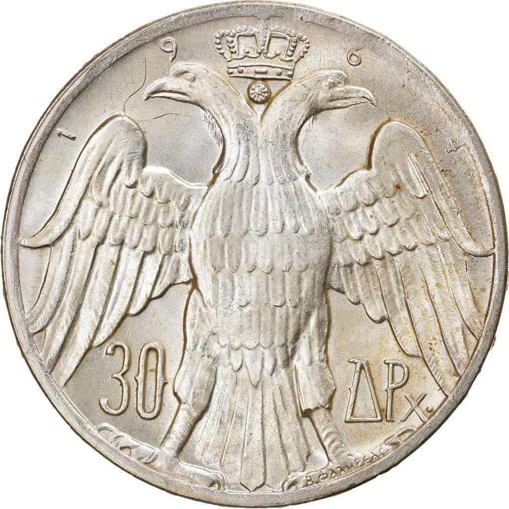 Coin, Greece, Constantine II, 30 Drachmai, 1964, Kongsberg, AU(55-58), Silver