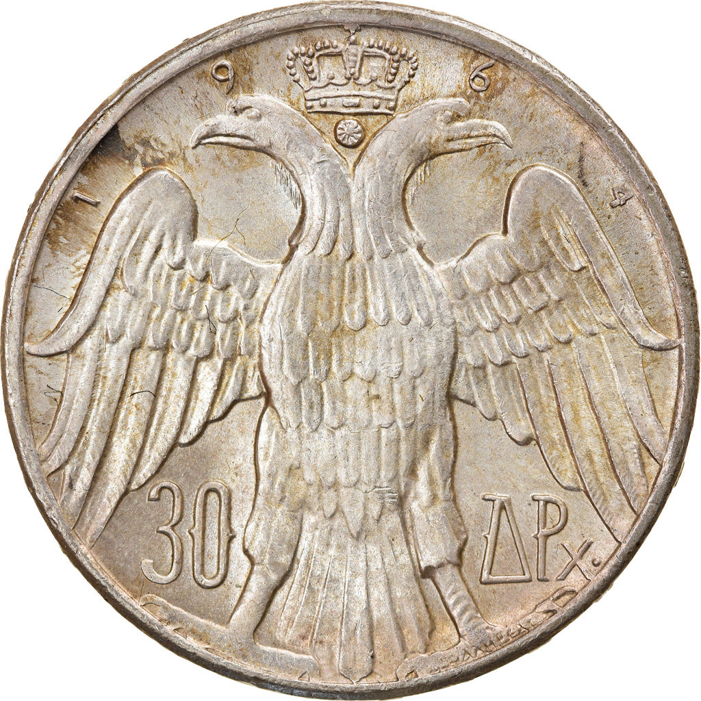 Moneta, Grecia, Constantine II, 30 Drachmai, 1964, Kongsberg, BB+, Argento