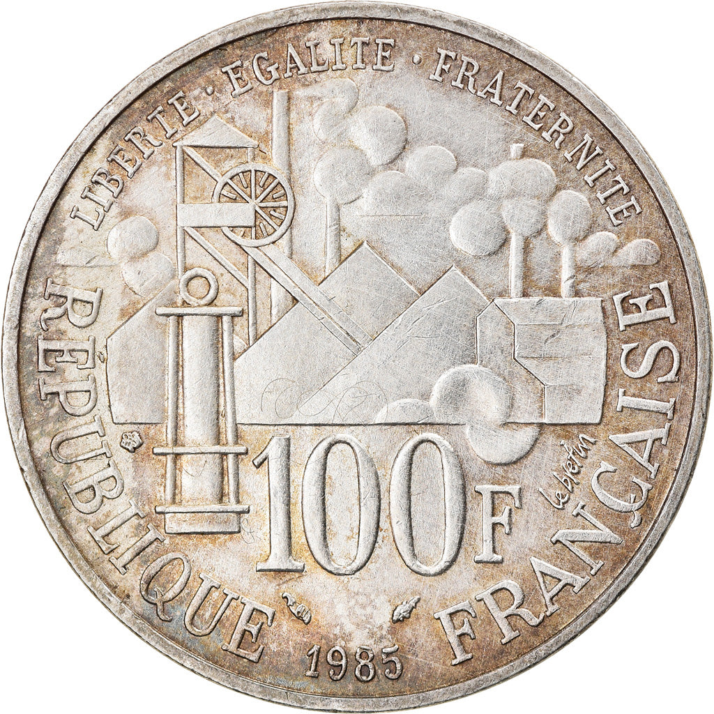 Moneta, Francja, Germinal, 100 Francs, 1985, EF(40-45), Srebro, KM:957