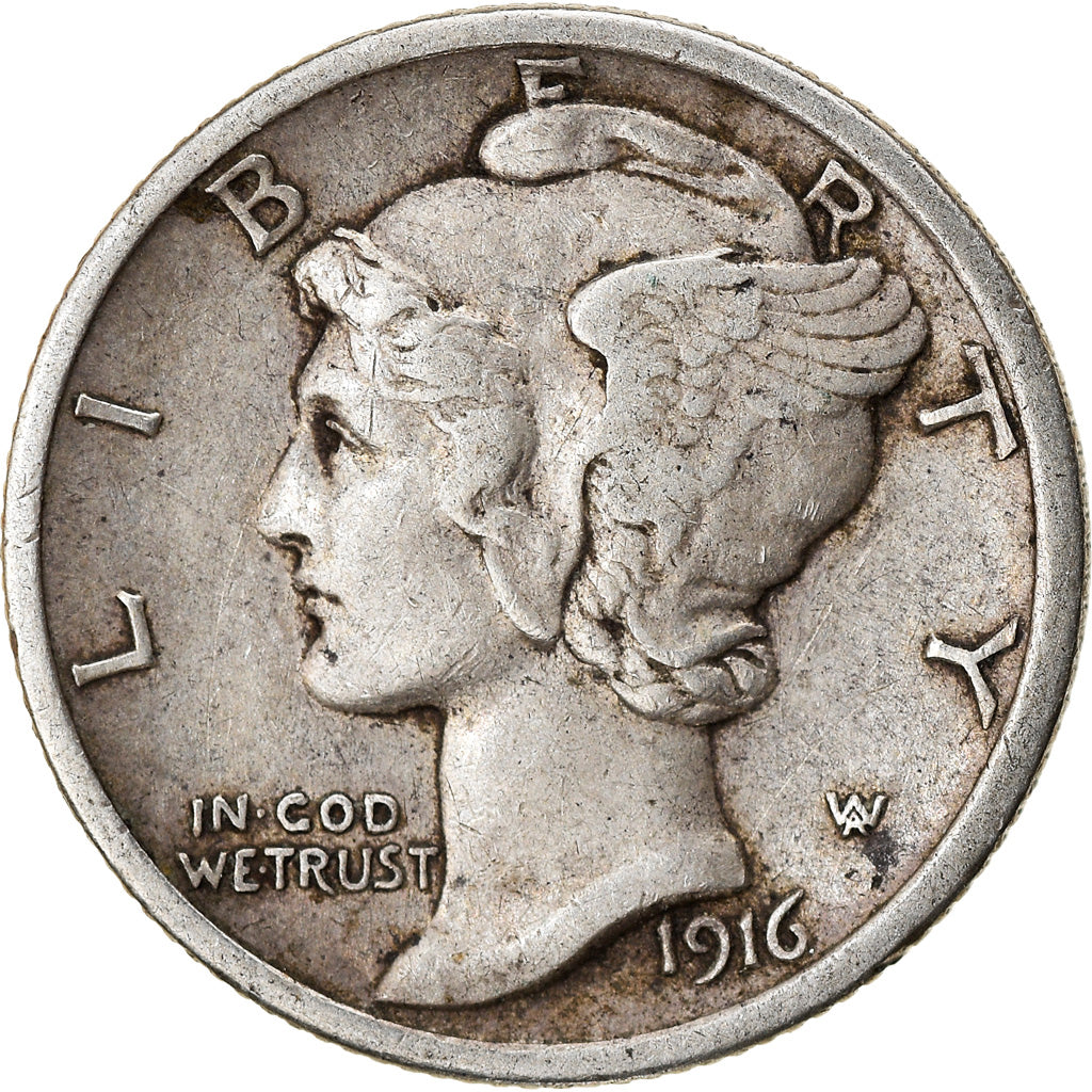 Monnaie, États-Unis, Mercury Dime, Dime, 1916, U.S. Mint, Philadelphie, TTB