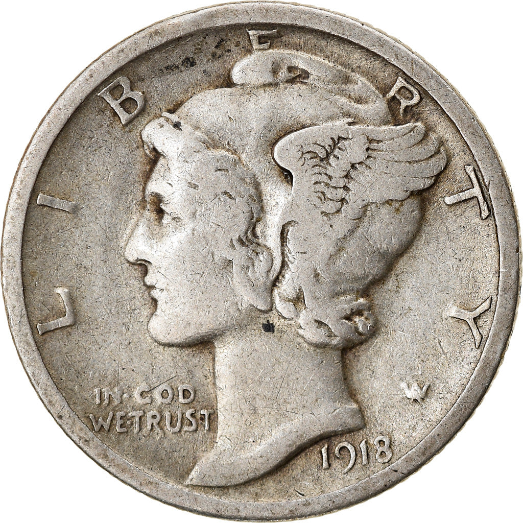 Coin, United States, Mercury Dime, Dime, 1918, U.S. Mint, Philadelphia