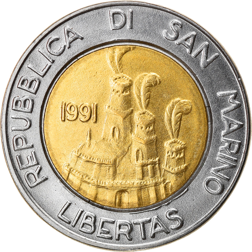 Coin, San Marino, 500 Lire, 1991, Rome, AU(50-53), Bi-Metallic, KM:269