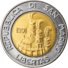Coin, San Marino, 500 Lire, 1991, Rome, AU(50-53), Bi-Metallic, KM:269