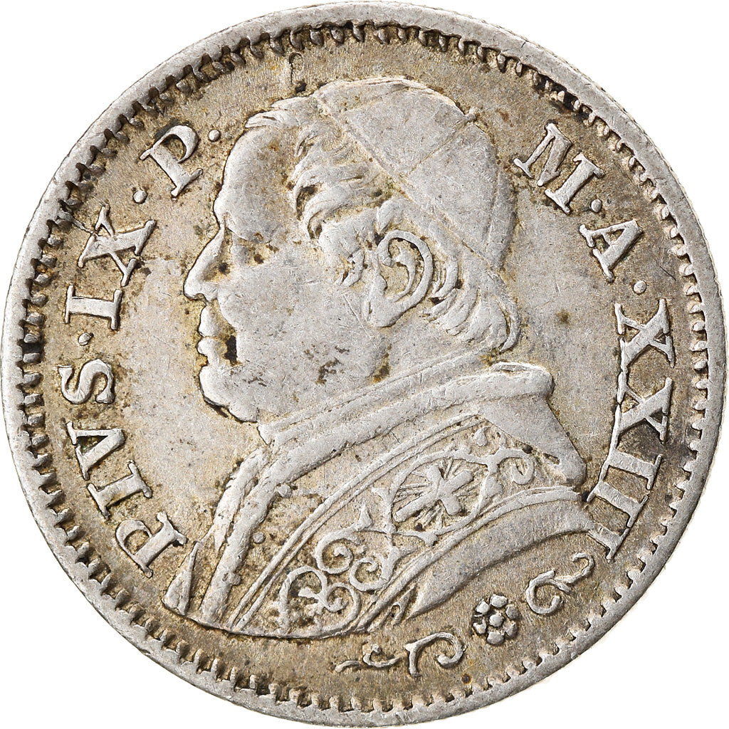 Moneta, DEPARTAMENTY WŁOSKIE, PAPAL STATES, Pius IX, 10 Soldi, 50 Centesimi