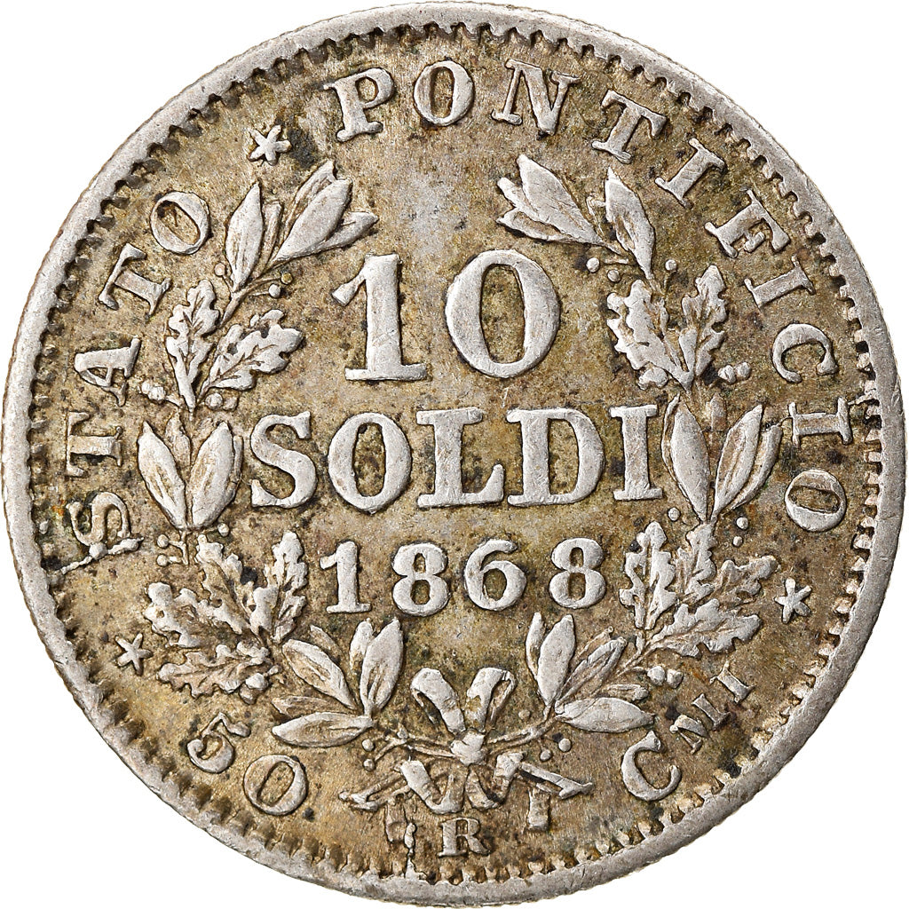 Moneta, DEPARTAMENTY WŁOSKIE, PAPAL STATES, Pius IX, 10 Soldi, 50 Centesimi