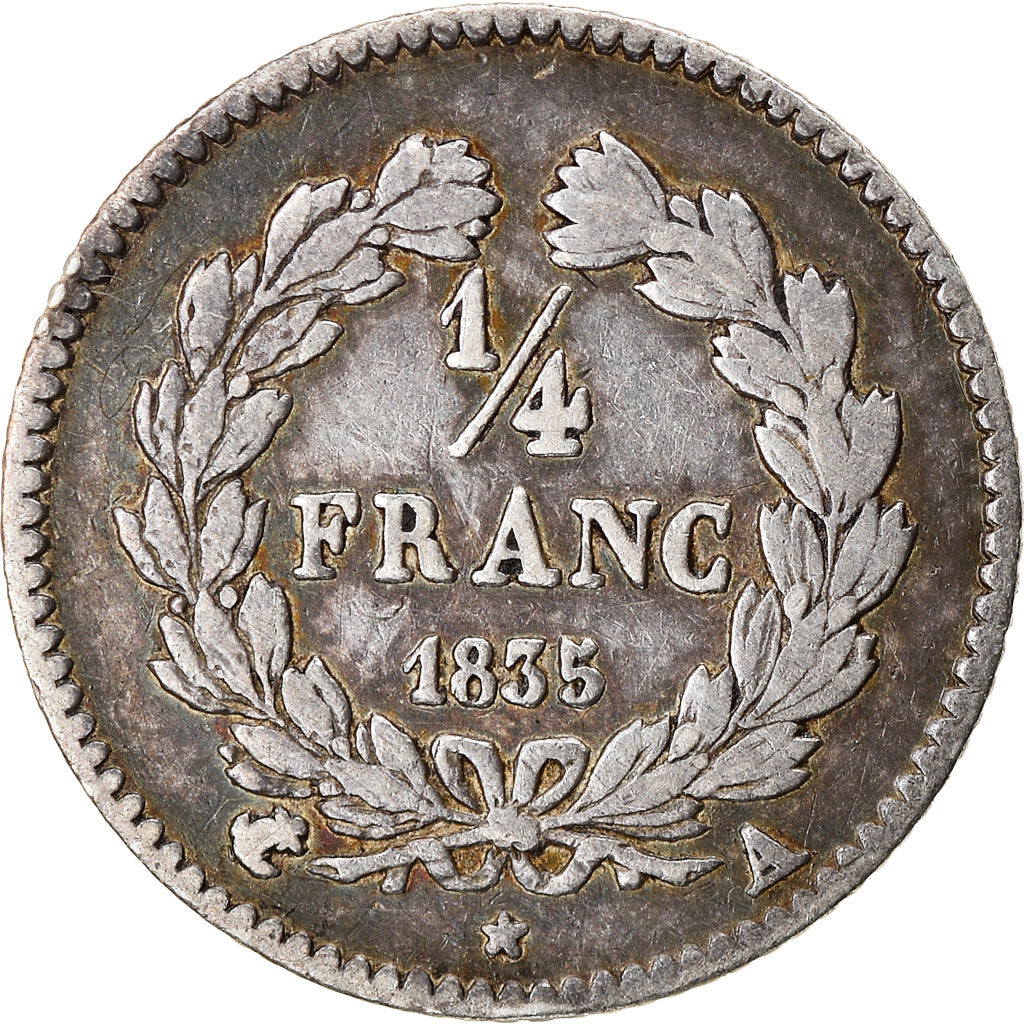 Coin, France, Louis-Philippe, 1/4 Franc, 1835, Paris, VF(30-35), Silver
