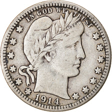 Coin, United States, Barber Quarter, Quarter, 1914, U.S. Mint, Denver