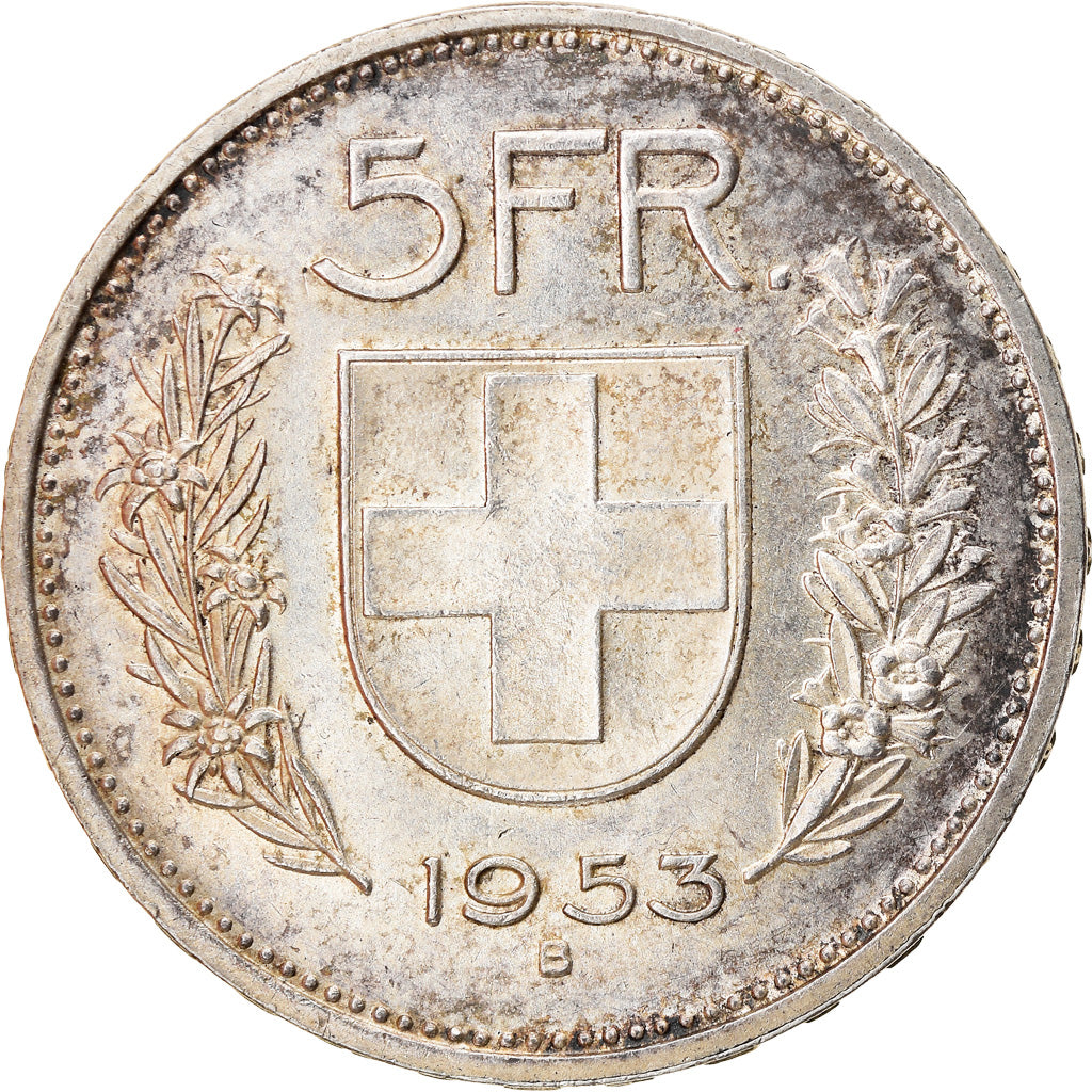 Coin, Switzerland, 5 Francs, 1953, Bern, EF(40-45), Silver, KM:40