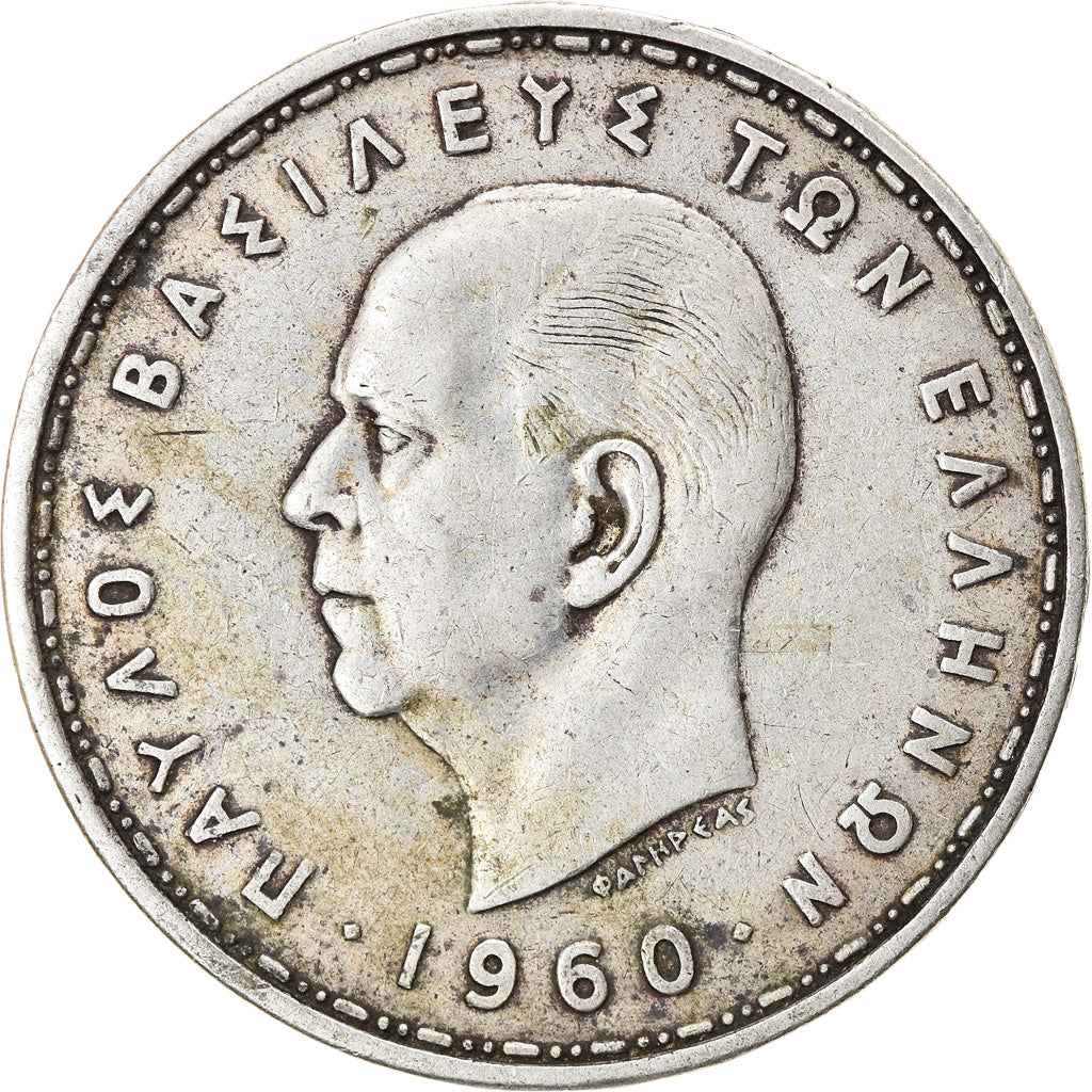 Coin, Greece, Paul I, 20 Drachmai, 1960, VF(30-35), Silver, KM:85