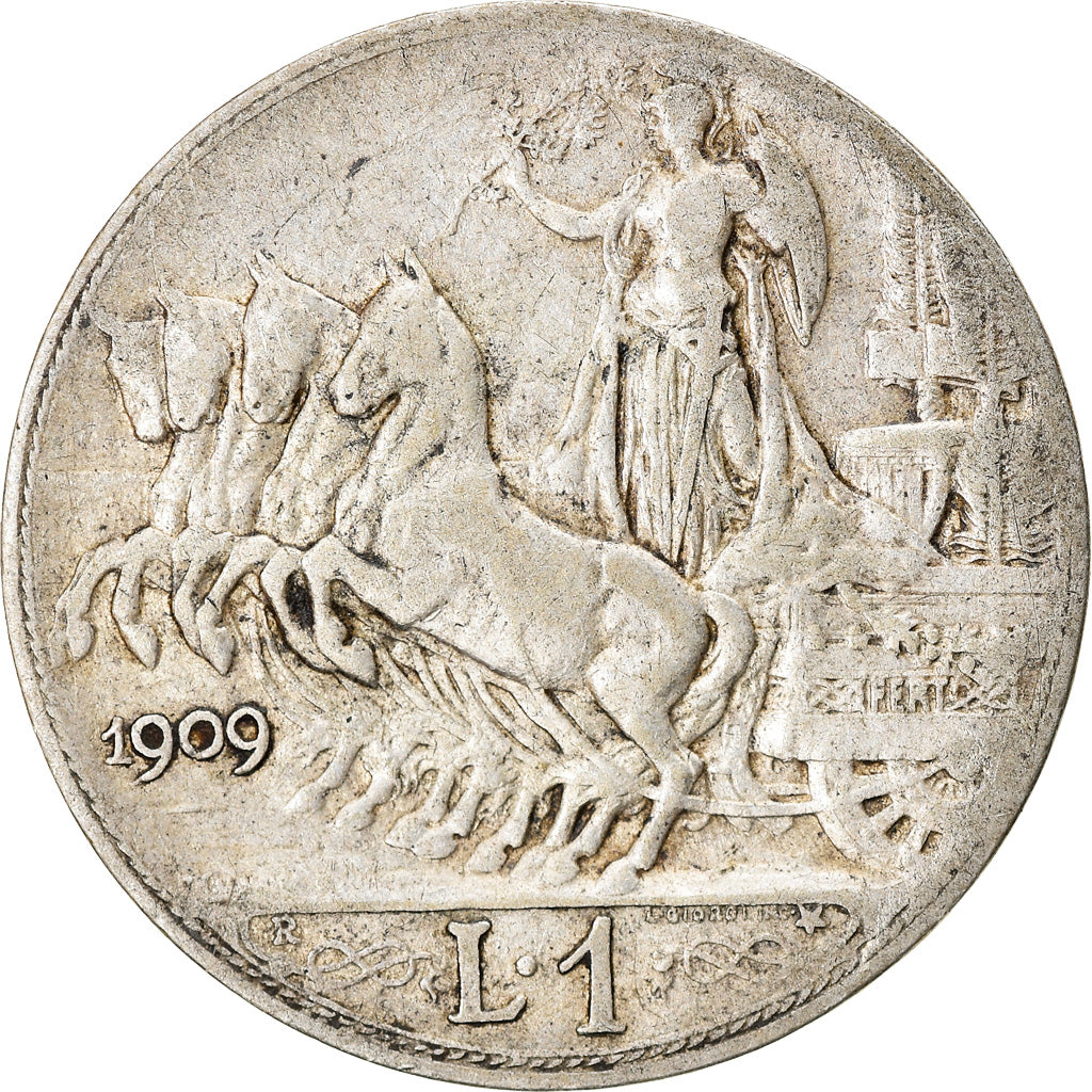 Coin, Italy, Vittorio Emanuele III, Lira, 1909, Rome, VF(20-25), Silver, KM:45