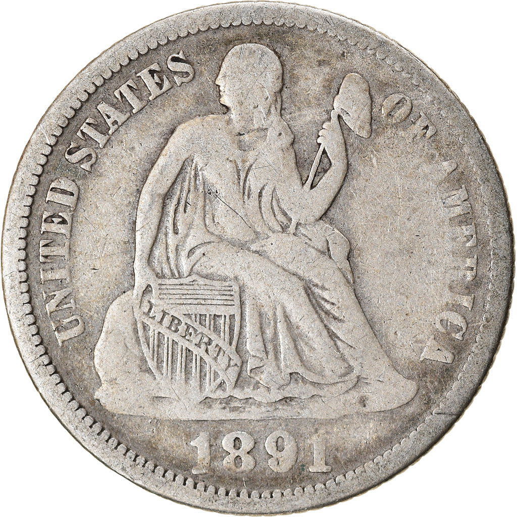 Coin, United States, Seated Liberty Dime, Dime, 1891, U.S. Mint, New Orleans