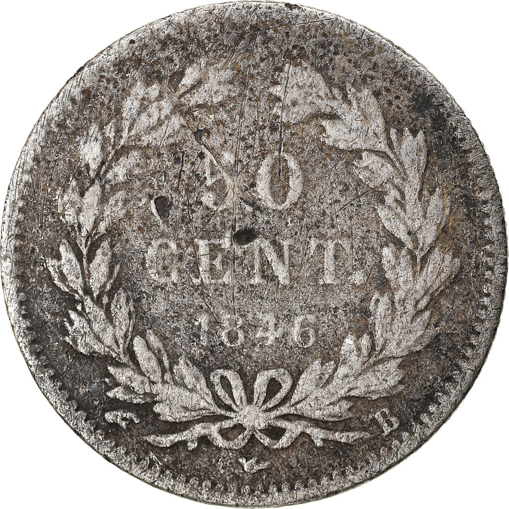 Moneda, Francia, Louis-Philippe, 50 Centimes, 1846, Paris, BC+, Plata, KM:768.1
