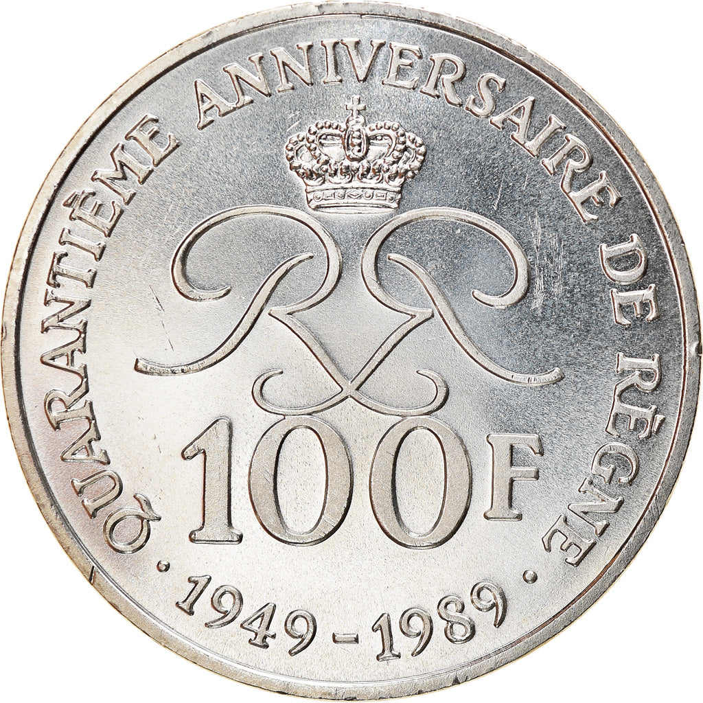 Coin, Monaco, Rainier III, 100 Francs, 1989, AU(55-58), Silver, KM:164