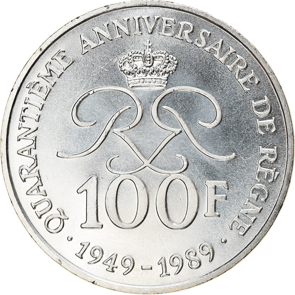 Munten, Monaco, Rainier III, 100 Francs, 1989, UNC, Zilver, KM:164