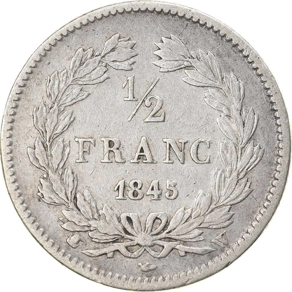 Moneda, Francia, Louis-Philippe, 1/2 Franc, 1845, Lille, BC+, Plata, KM:741.13