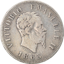 Moneta, Italia, Vittorio Emanuele II, 50 Centesimi, 1863, Milan, MB+, Argento