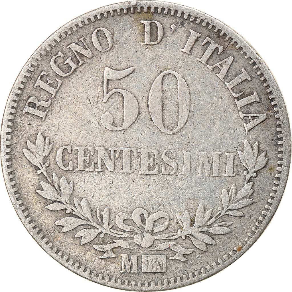 Moneta, Italia, Vittorio Emanuele II, 50 Centesimi, 1863, Milan, MB+, Argento