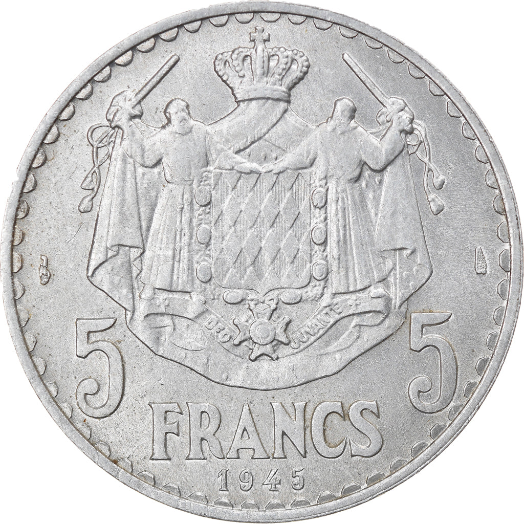 Coin, Monaco, Louis II, 5 Francs, 1945, AU(55-58), Aluminum, KM:122