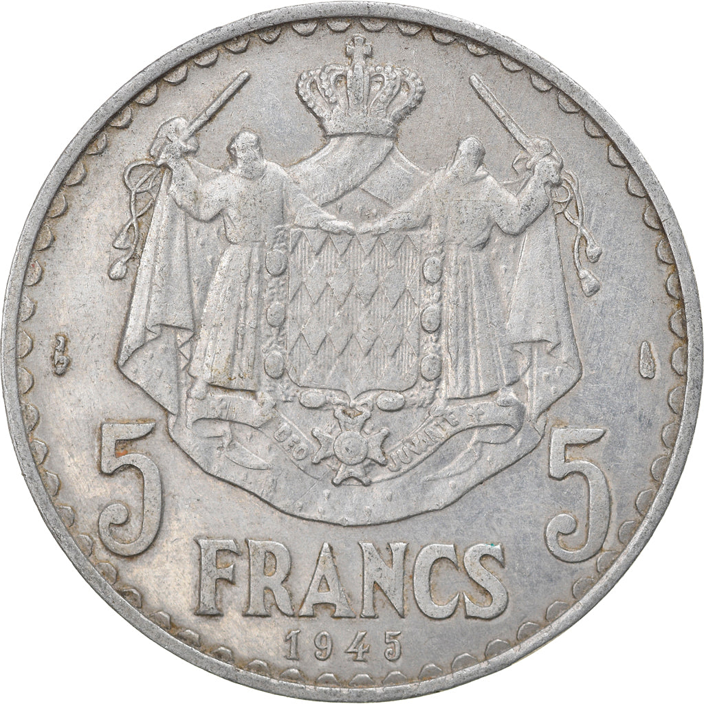 Munten, Monaco, Louis II, 5 Francs, 1945, FR+, Aluminium, KM:122, Gadoury:MC135