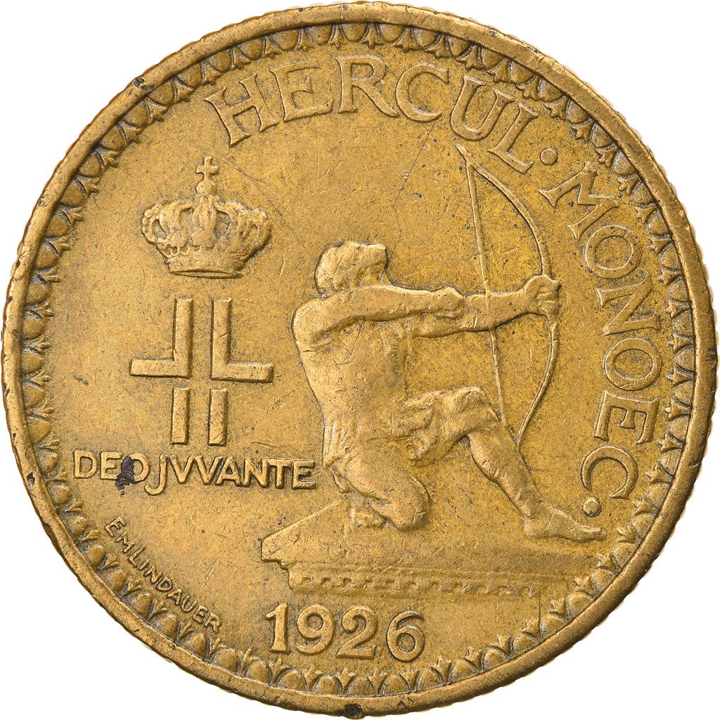 Coin, Monaco, Louis II, 2 Francs, 1926, Poissy, VF(30-35), Aluminum-Bronze