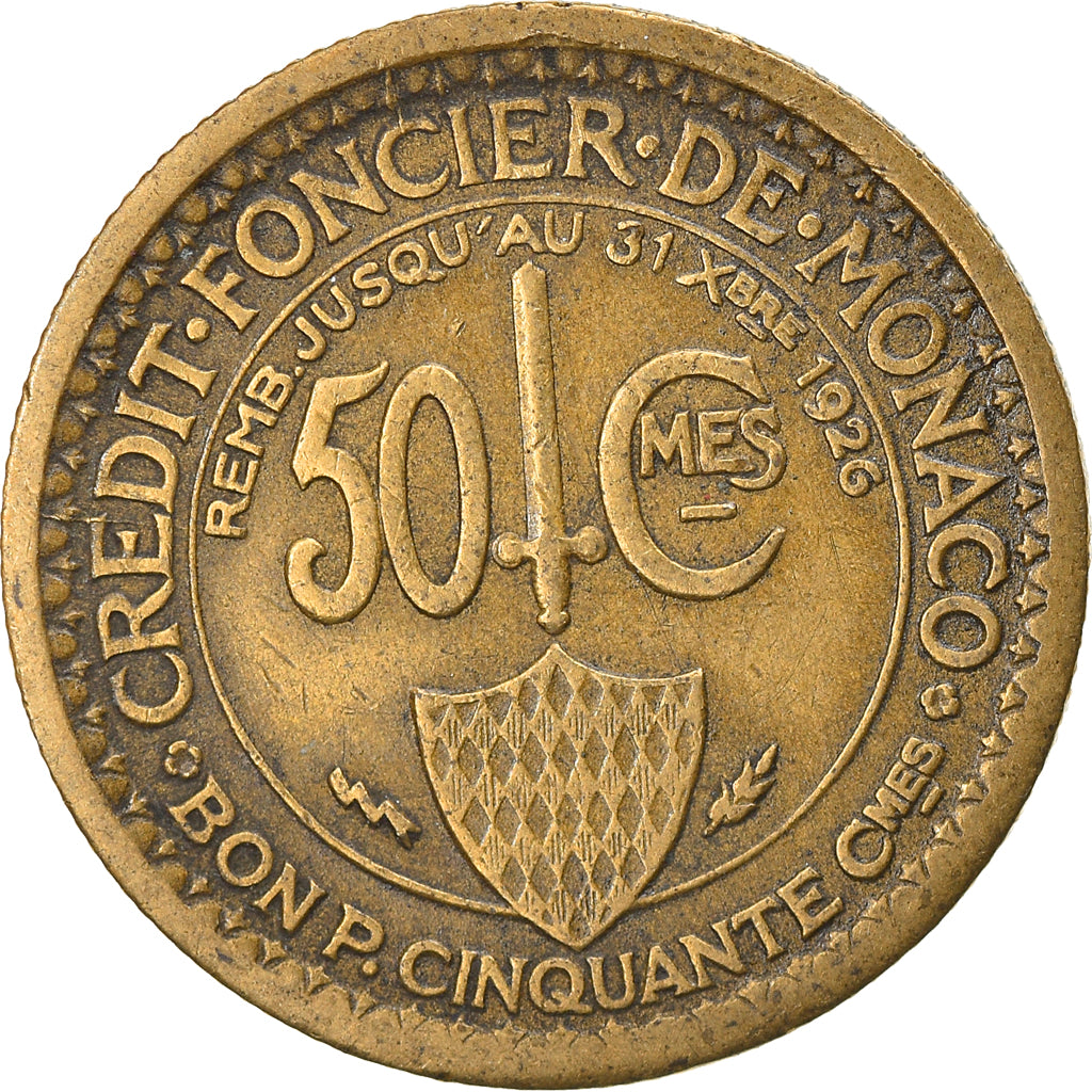 Coin, Monaco, Louis II, 50 Centimes, 1924, Poissy, VF(30-35), Aluminum-Bronze