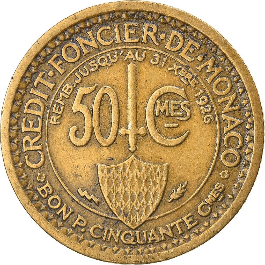 Coin, Monaco, Louis II, 50 Centimes, 1924, Poissy, VF(20-25), Aluminum-Bronze