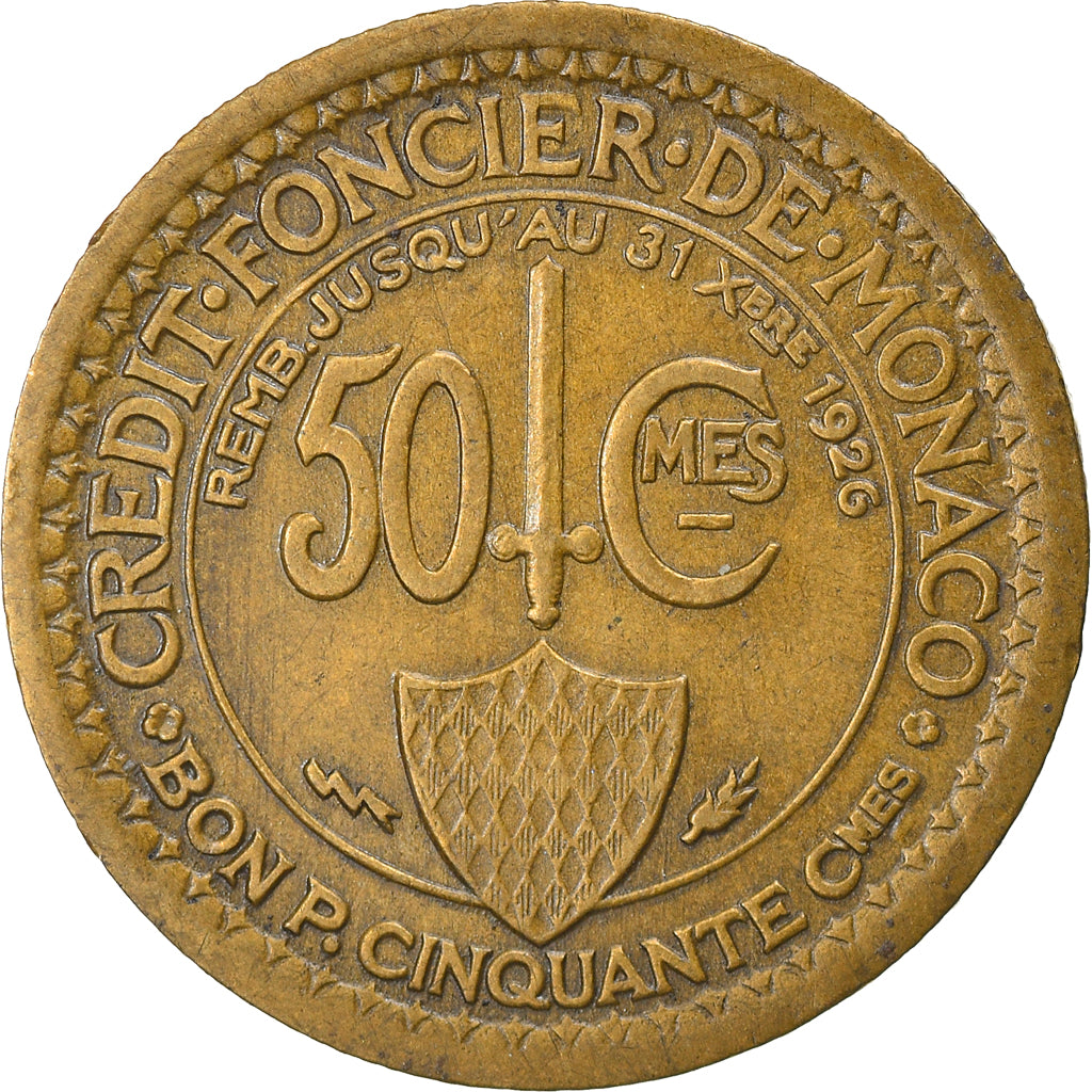 Coin, Monaco, Louis II, 50 Centimes, 1924, Poissy, VF(30-35), Aluminum-Bronze