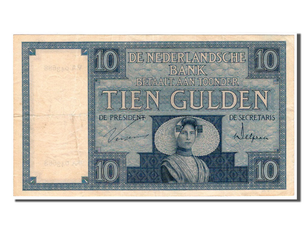 Netherlands, 10 Gulden, 1930, KM #43c, EF(40-45), VA