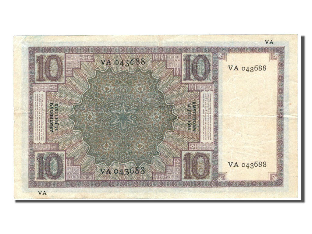Netherlands, 10 Gulden, 1930, KM #43c, EF(40-45), VA