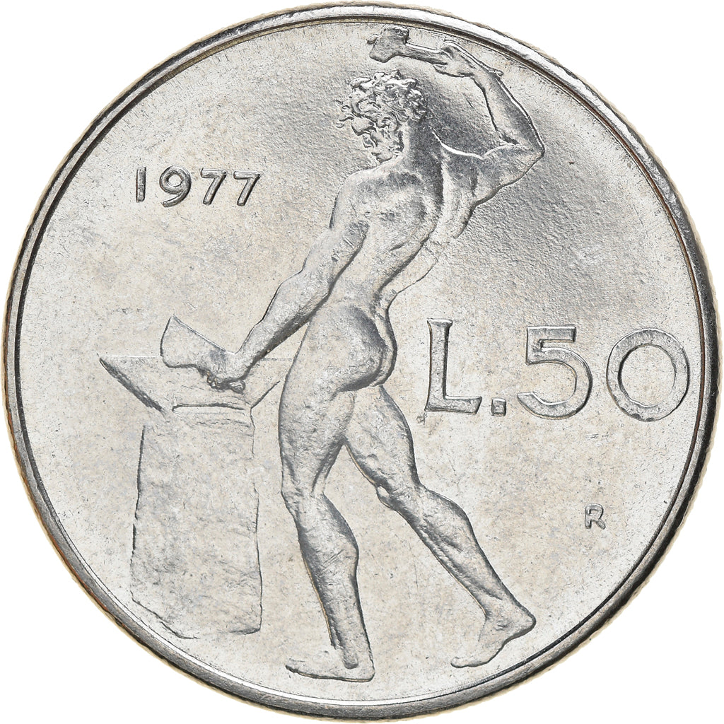 Münze, Italien, 50 Lire, 1977, Rome, UNZ, Stainless Steel, KM:95.1