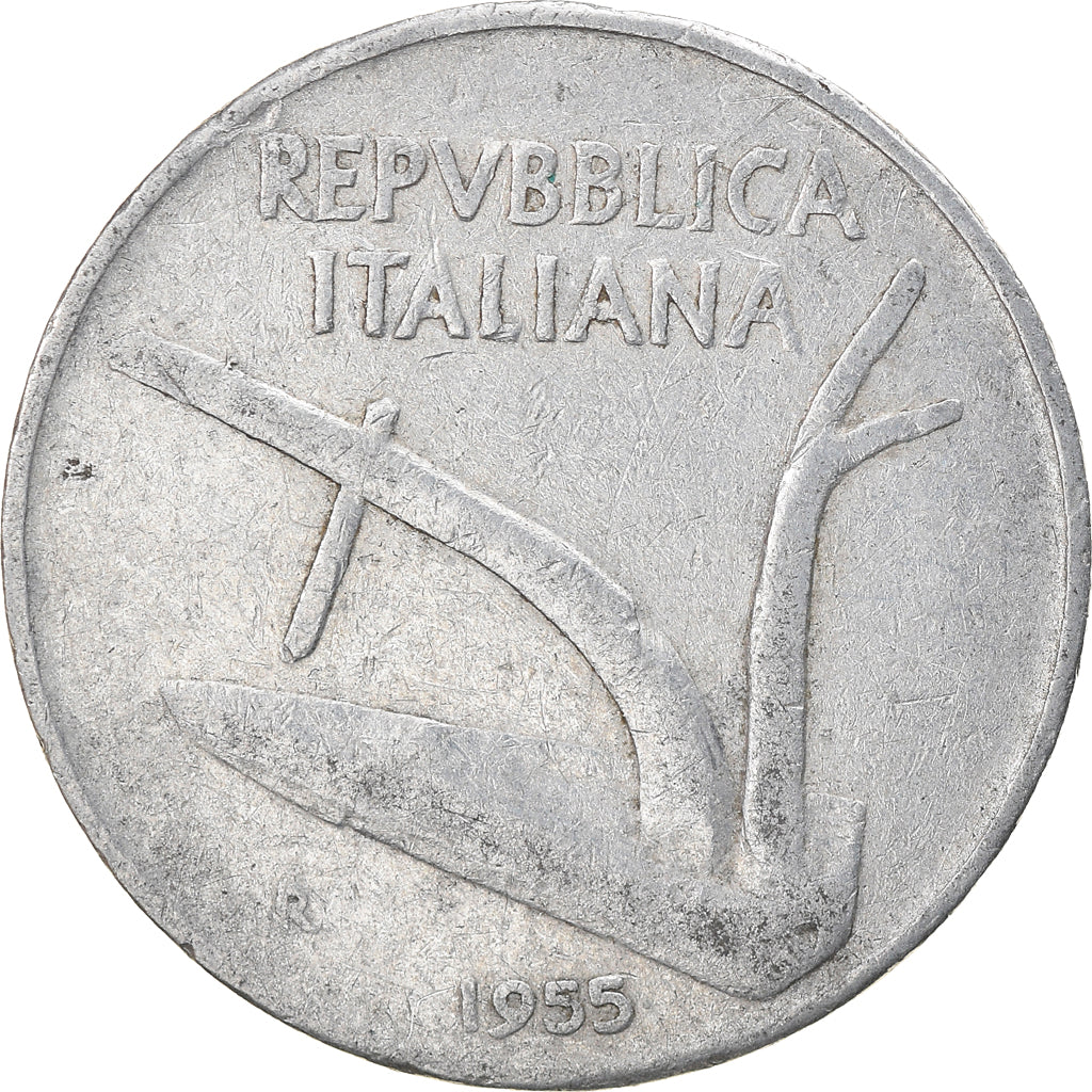 Moeda, Itália, 10 Lire, 1955, Rome, VF(20-25), Alumínio, KM:93