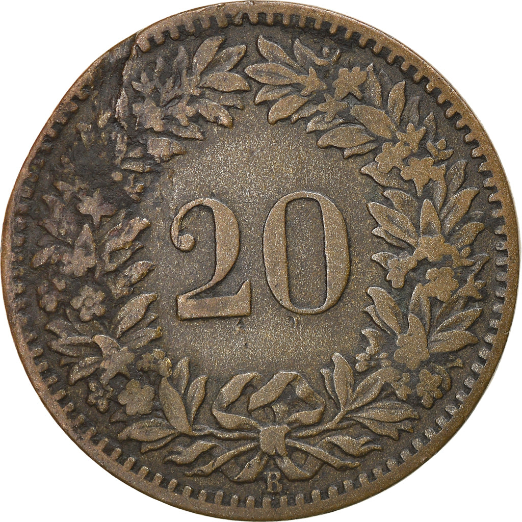 Coin, Switzerland, 20 Rappen, 1859, Bern, VF(20-25), Billon, KM:7