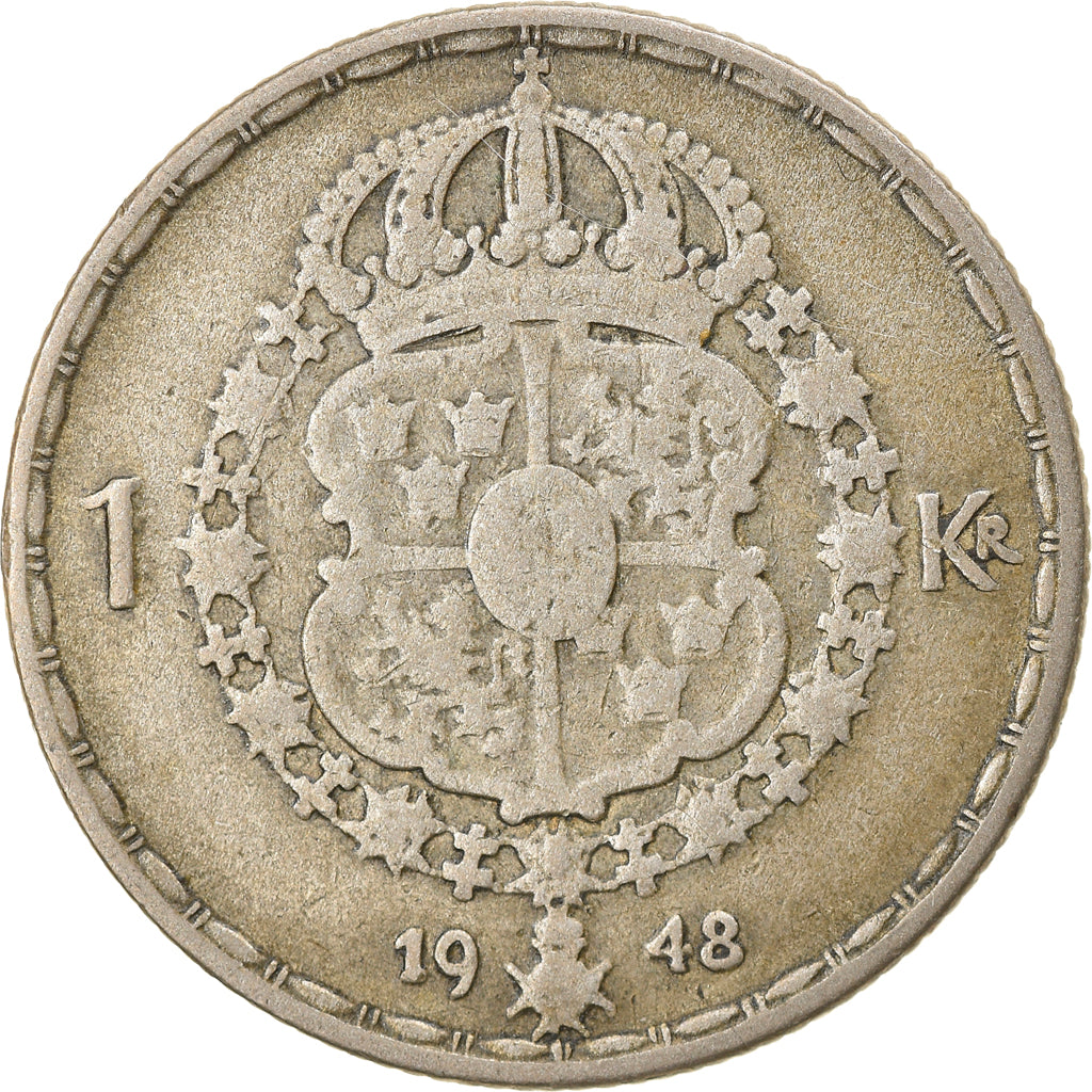 Coin, Sweden, Gustaf V, Krona, 1948, VF(20-25), Silver, KM:814