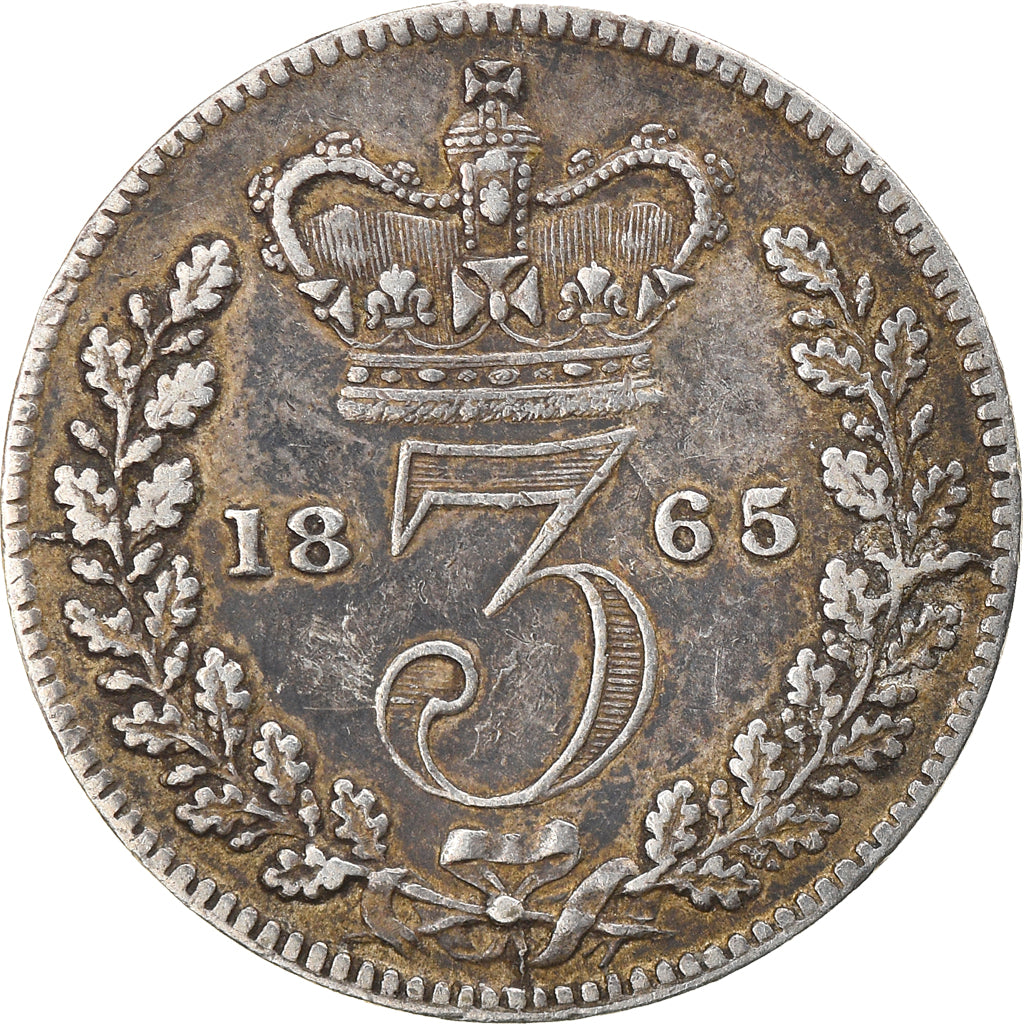 Coin, Great Britain, Victoria, 3 Pence, 1865, VF(30-35), Silver, KM:730