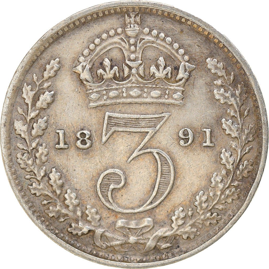 Coin, Great Britain, Victoria, 3 Pence, 1891, VF(20-25), Silver, KM:758