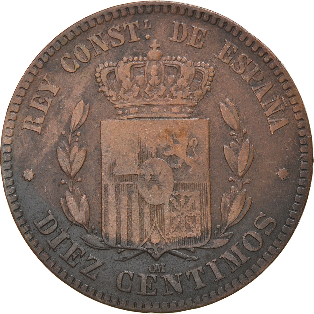 Coin, Spain, Alfonso XII, 10 Centimos, 1877, EF(40-45), Bronze, KM:675