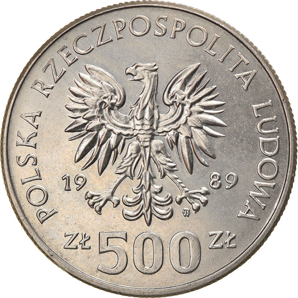 Münze, Polen, 500 Zlotych, 1989, Warsaw, SS+, Copper-nickel, KM:194