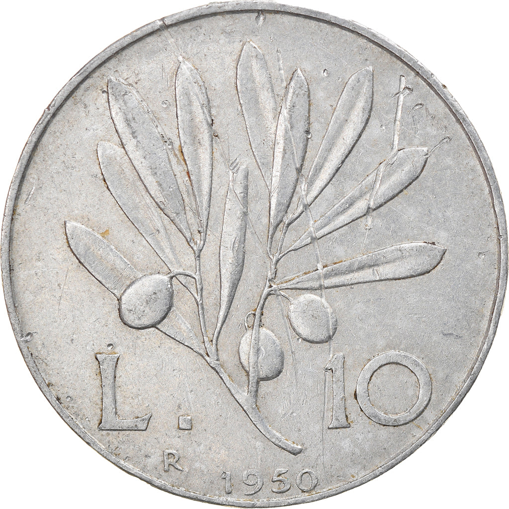 Coin, Italy, 10 Lire, 1950, Rome, VF(20-25), Aluminum, KM:90