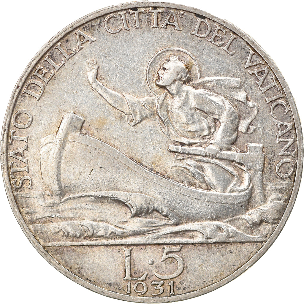 Coin, VATICAN CITY, Pius XI, 5 Lire, 1931, Roma, AU(50-53), Silver, KM:7