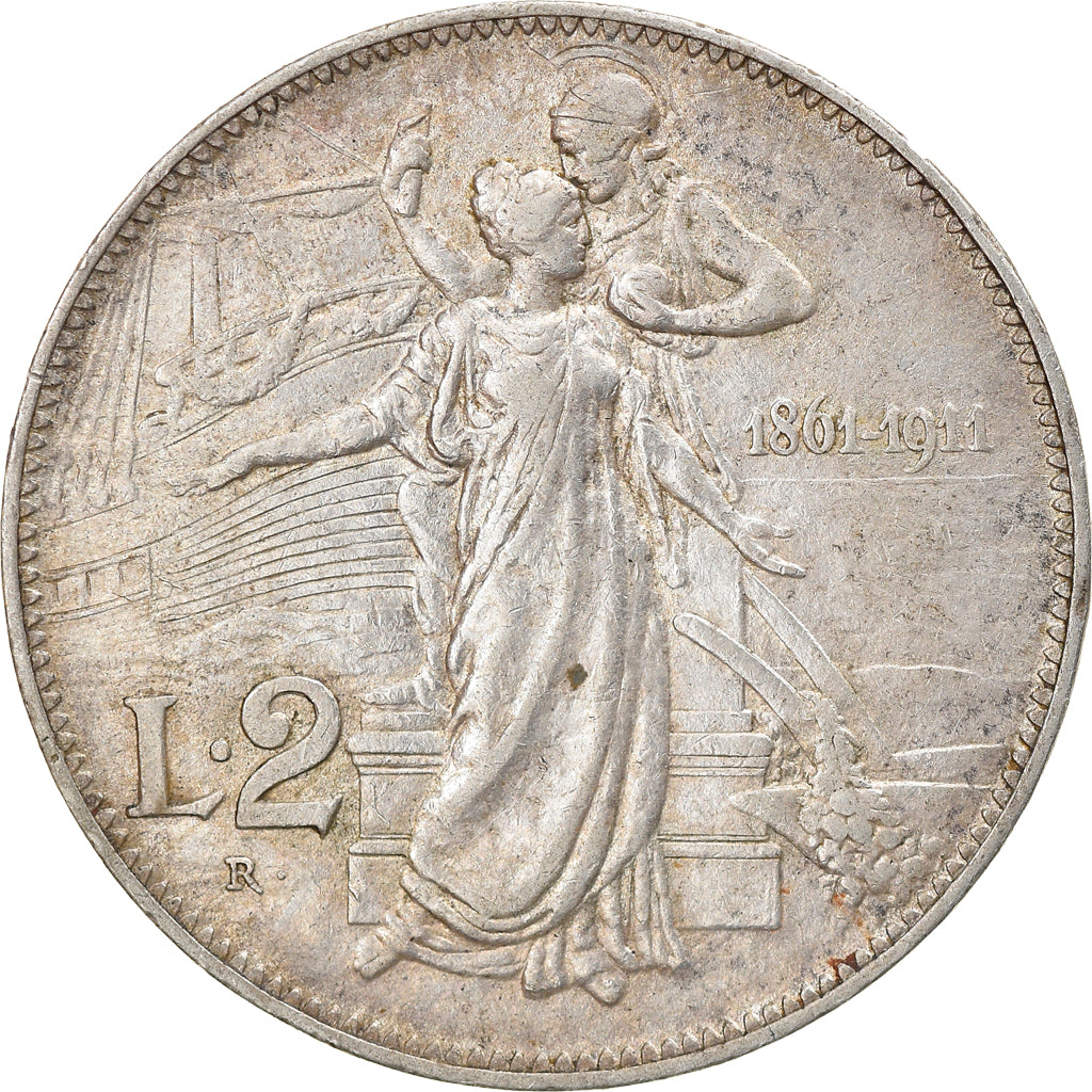 Coin, Italy, Vittorio Emanuele III, 2 Lire, 1911, Rome, AU(55-58), Silver, KM:52