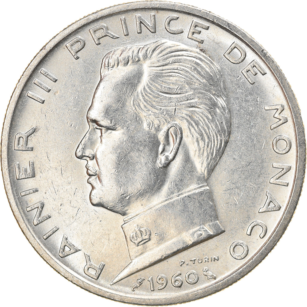 Coin, Monaco, Rainier III, 5 Francs, 1960, EF(40-45), Silver, KM:141